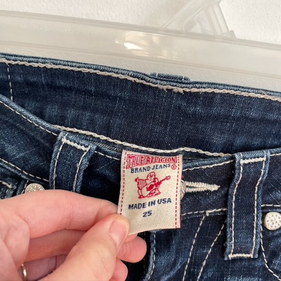 TRUE RELIGION Becky Crystal Dark Wash Swarovski Distressed Low Rise Bootcut Jean - Picture 5 of 13